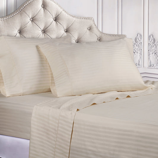 Cream Stripe 450TC - Percale Bedsheets