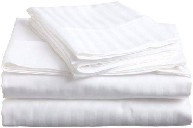 Plain White Stripe 450TC - Percale Bedsheets