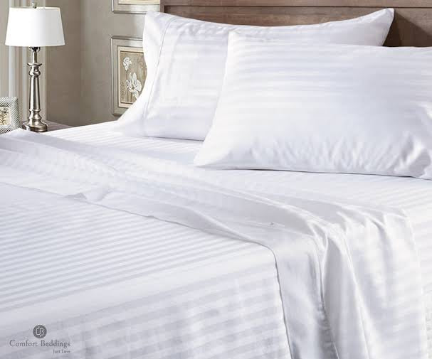 Plain White Stripe 450TC - Percale Bedsheets